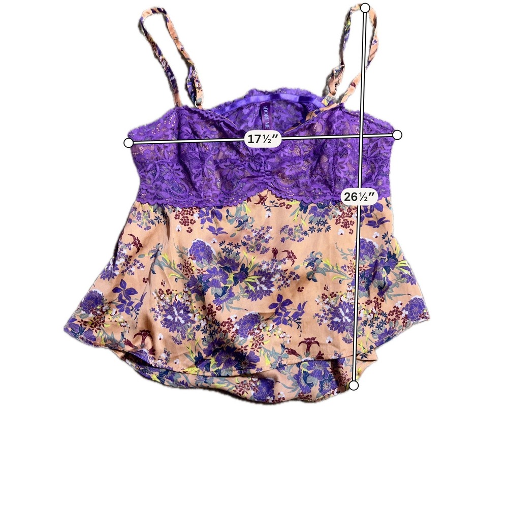 Adore Me XL Floral Lace Camisole Lingerie Top Purple Peach Adjustable Strap - Picture 3 of 4